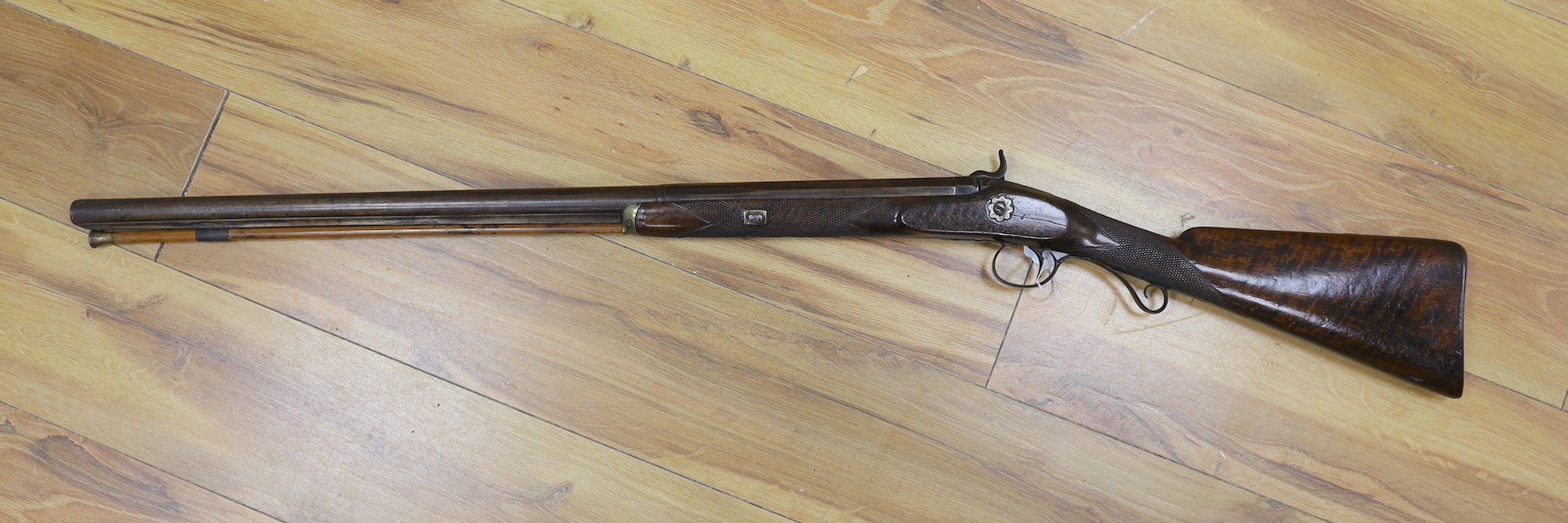 A 19th century percussion cap musket, indistinctly signed to plate. 116cm long